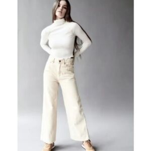 🟢7565 * BDG High Rise Wide Leg Corduroy Pants Cream Off White Size 27